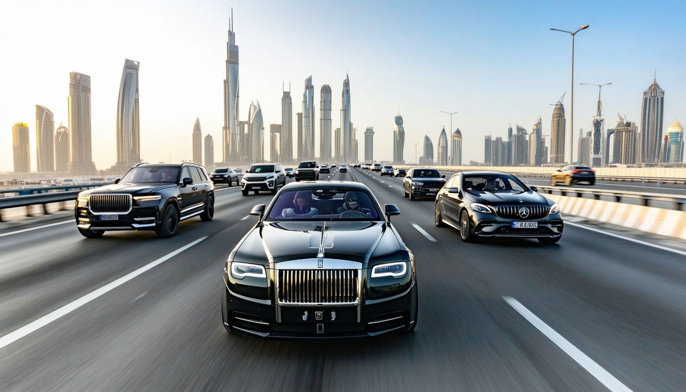 Luxury vehicles on Dubai highways