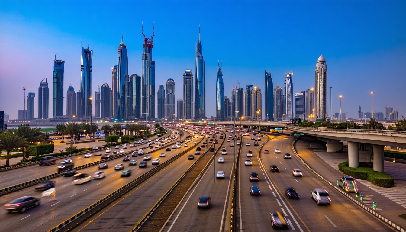 Dubai skyline with efficient traffic flow